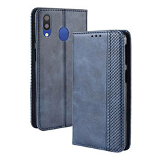 Custodia Portafoglio In Pelle Cover con Supporto BY4 per Samsung Galaxy M20 Blu