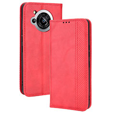 Custodia Portafoglio In Pelle Cover con Supporto BY4 per Sharp Aquos R7 Rosso