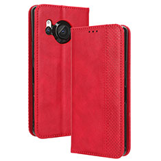 Custodia Portafoglio In Pelle Cover con Supporto BY4 per Sharp Aquos R8 Rosso