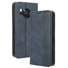 Custodia Portafoglio In Pelle Cover con Supporto BY4 per Sharp Aquos R8s Blu