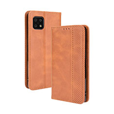 Custodia Portafoglio In Pelle Cover con Supporto BY4 per Sharp Aquos Sense6 Marrone