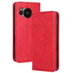 Custodia Portafoglio In Pelle Cover con Supporto BY4 per Sharp Aquos Sense7 Plus Rosso