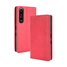 Custodia Portafoglio In Pelle Cover con Supporto BY4 per Sony Xperia 1 III Rosso