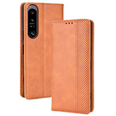 Custodia Portafoglio In Pelle Cover con Supporto BY4 per Sony Xperia 1 IV Marrone