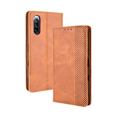 Custodia Portafoglio In Pelle Cover con Supporto BY4 per Sony Xperia 10 III Lite Marrone