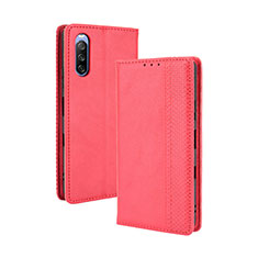 Custodia Portafoglio In Pelle Cover con Supporto BY4 per Sony Xperia 10 III Rosso