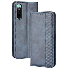 Custodia Portafoglio In Pelle Cover con Supporto BY4 per Sony Xperia 10 IV SO-52C Blu