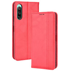 Custodia Portafoglio In Pelle Cover con Supporto BY4 per Sony Xperia 10 IV SO-52C Rosso