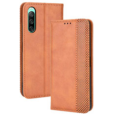 Custodia Portafoglio In Pelle Cover con Supporto BY4 per Sony Xperia 10 IV SOG07 Marrone