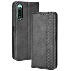 Custodia Portafoglio In Pelle Cover con Supporto BY4 per Sony Xperia 10 V Nero