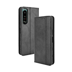 Custodia Portafoglio In Pelle Cover con Supporto BY4 per Sony Xperia 5 III Nero