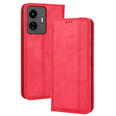 Custodia Portafoglio In Pelle Cover con Supporto BY4 per Vivo iQOO Z6 Lite 5G Rosso