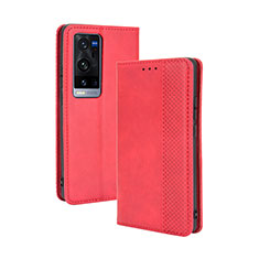 Custodia Portafoglio In Pelle Cover con Supporto BY4 per Vivo X60 Pro+ Plus 5G Rosso