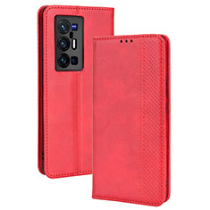 Custodia Portafoglio In Pelle Cover con Supporto BY4 per Vivo X70 Pro+ Plus 5G Rosso