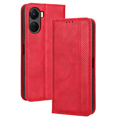 Custodia Portafoglio In Pelle Cover con Supporto BY4 per Vivo Y16 Rosso