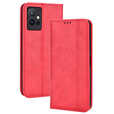 Custodia Portafoglio In Pelle Cover con Supporto BY4 per Vivo Y52t 5G Rosso