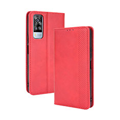 Custodia Portafoglio In Pelle Cover con Supporto BY4 per Vivo Y53s 4G Rosso