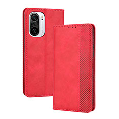 Custodia Portafoglio In Pelle Cover con Supporto BY4 per Xiaomi Poco F3 5G Rosso