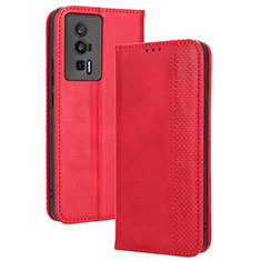 Custodia Portafoglio In Pelle Cover con Supporto BY4 per Xiaomi Poco F5 Pro 5G Rosso