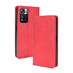 Custodia Portafoglio In Pelle Cover con Supporto BY4 per Xiaomi Poco X4 NFC Rosso