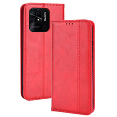 Custodia Portafoglio In Pelle Cover con Supporto BY4 per Xiaomi Redmi 10 India Rosso