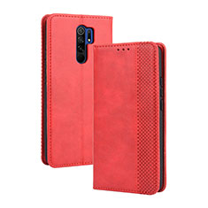 Custodia Portafoglio In Pelle Cover con Supporto BY4 per Xiaomi Redmi 9 Prime India Rosso