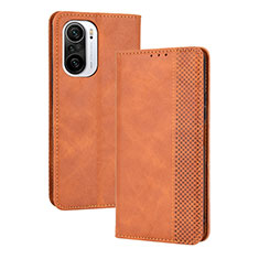 Custodia Portafoglio In Pelle Cover con Supporto BY4 per Xiaomi Redmi K40 Pro 5G Marrone