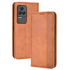 Custodia Portafoglio In Pelle Cover con Supporto BY4 per Xiaomi Redmi K50 5G Marrone