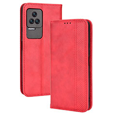 Custodia Portafoglio In Pelle Cover con Supporto BY4 per Xiaomi Redmi K50 5G Rosso