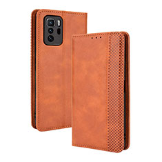 Custodia Portafoglio In Pelle Cover con Supporto BY4 per Xiaomi Redmi Note 10 Pro 5G Marrone