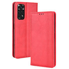 Custodia Portafoglio In Pelle Cover con Supporto BY4 per Xiaomi Redmi Note 11 4G (2022) Rosso