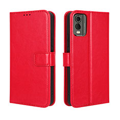 Custodia Portafoglio In Pelle Cover con Supporto BY5 per Nokia C32 Rosso