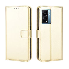 Custodia Portafoglio In Pelle Cover con Supporto BY5 per Oppo A57 5G Oro