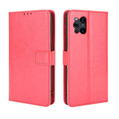 Custodia Portafoglio In Pelle Cover con Supporto BY5 per Oppo Find X3 Pro 5G Rosso