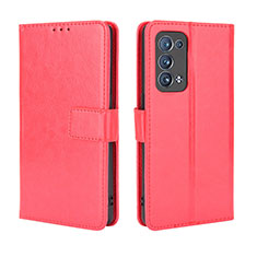 Custodia Portafoglio In Pelle Cover con Supporto BY5 per Oppo Reno6 Pro 5G Rosso