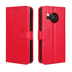 Custodia Portafoglio In Pelle Cover con Supporto BY5 per Sharp Aquos R8s Rosso