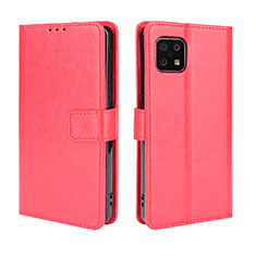 Custodia Portafoglio In Pelle Cover con Supporto BY5 per Sharp Aquos Sense6 Rosso