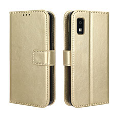 Custodia Portafoglio In Pelle Cover con Supporto BY5 per Sharp Aquos wish3 Oro