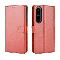 Custodia Portafoglio In Pelle Cover con Supporto BY5 per Sony Xperia 1 IV Marrone