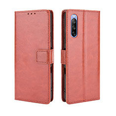 Custodia Portafoglio In Pelle Cover con Supporto BY5 per Sony Xperia 10 III Marrone