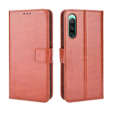 Custodia Portafoglio In Pelle Cover con Supporto BY5 per Sony Xperia 10 IV SO-52C Marrone