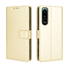 Custodia Portafoglio In Pelle Cover con Supporto BY5 per Sony Xperia 5 III SO-53B Oro