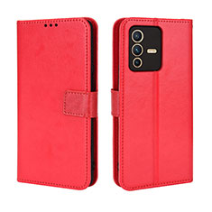 Custodia Portafoglio In Pelle Cover con Supporto BY5 per Vivo V23 Pro 5G Rosso