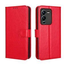 Custodia Portafoglio In Pelle Cover con Supporto BY5 per Vivo V25 Pro 5G Rosso