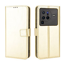 Custodia Portafoglio In Pelle Cover con Supporto BY5 per Vivo X80 Pro 5G Oro