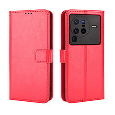 Custodia Portafoglio In Pelle Cover con Supporto BY5 per Vivo X80 Pro 5G Rosso