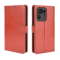 Custodia Portafoglio In Pelle Cover con Supporto BY5 per Xiaomi Mi Mix 4 5G Marrone