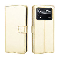 Custodia Portafoglio In Pelle Cover con Supporto BY5 per Xiaomi Poco X4 Pro 5G Oro