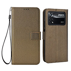 Custodia Portafoglio In Pelle Cover con Supporto BY6 per Xiaomi Poco X4 Pro 5G Marrone