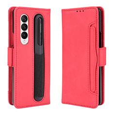 Custodia Portafoglio In Pelle Cover con Supporto BY9 per Samsung Galaxy Z Fold4 5G Rosso